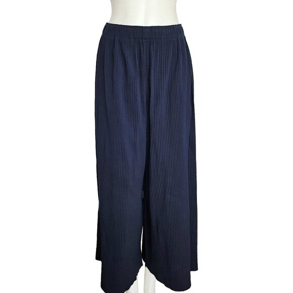 ISSEY MIYAKE ME NAVY PLEATED WIDE LEG PANTS (ONE SIZE) - Picture 1 of 9